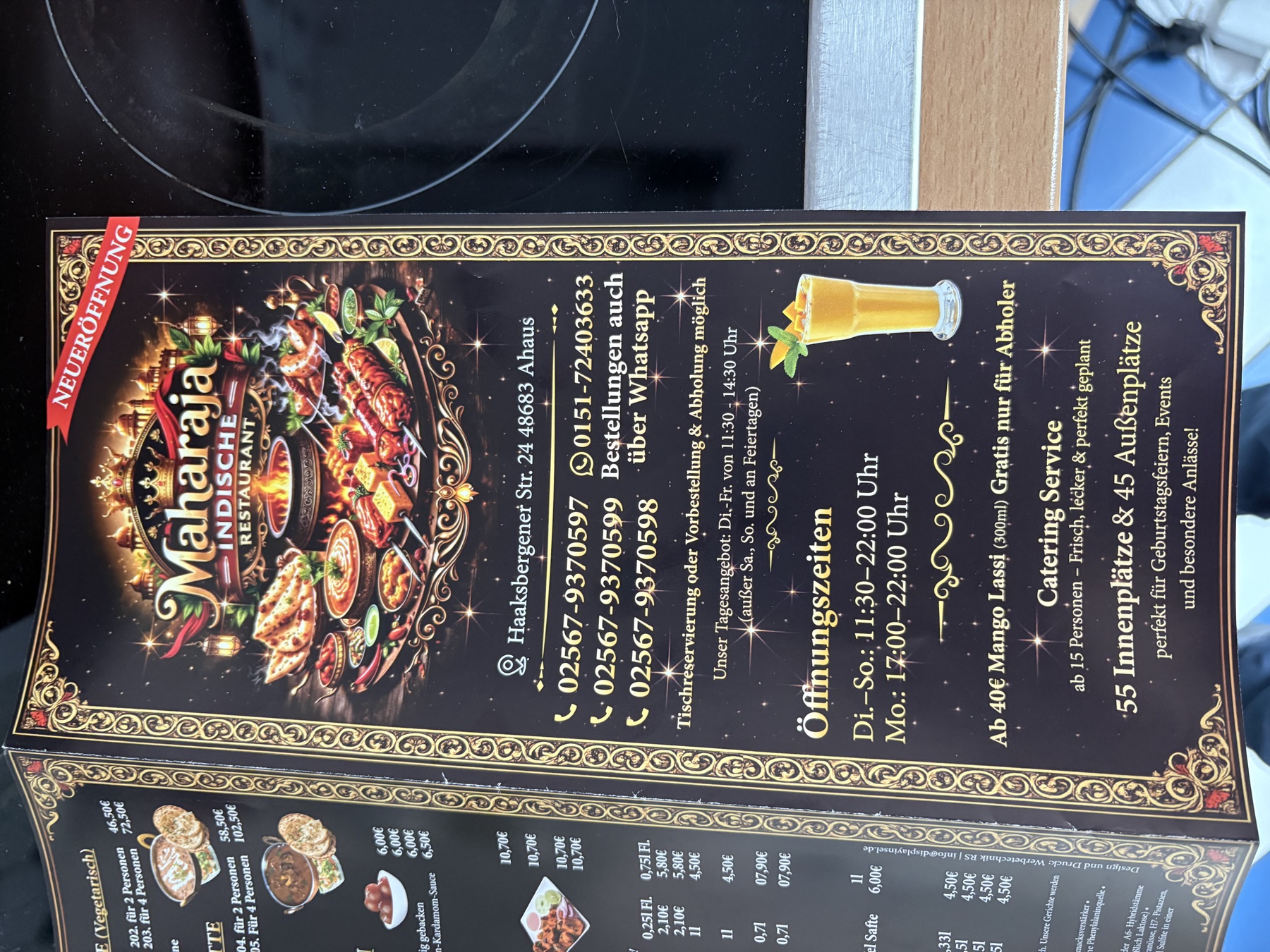Maharaja Speisekarte Kontakt, Öffnungszeiten und Catering